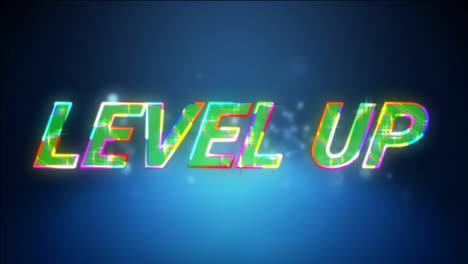 Animation-Eines-Leuchtenden-Level-Up-Textes-über-Einem-Spotlicht-Hintergrund