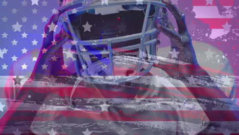 Animation-Eines-Afroamerikanischen-American-Football-Spielers-Und-Der-Flagge-Der-USA