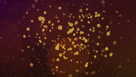 Animation-of-glowing-gold-light-spots-rising-on-dark-background