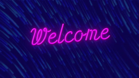 Animation-Eines-Willkommens-Neontextes-über-Lichtspuren-Auf-Dunklem-Hintergrund