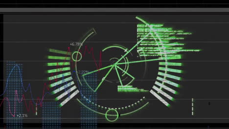 Animation-Des-Umfangs-Und-Der-Datenverarbeitung-Auf-Dunklem-Hintergrund