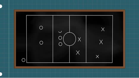 Animation-of-sports-field-with-tactics-and-strategy-drawings-on-squared-paper-background