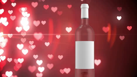 Animation-Einer-Flasche-Wein-über-Herzen-Auf-Schwarzem-Hintergrund
