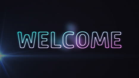Animation-of-welcome-neon-text-over-light-trails-on-dark-background