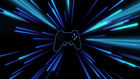 Animation-of-video-game-pad-with-neon-light-trails-on-black-background