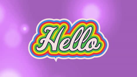 Animation-of-rainbow-hello-text-over-neon-pattern-background