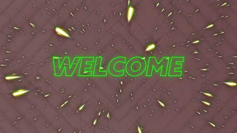 Animation-Eines-Willkommens-Neontextes-über-Lichtspuren-Auf-Dunklem-Hintergrund