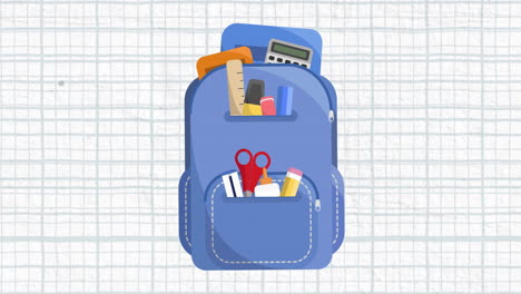Animation-of-school-bag-over-white-background