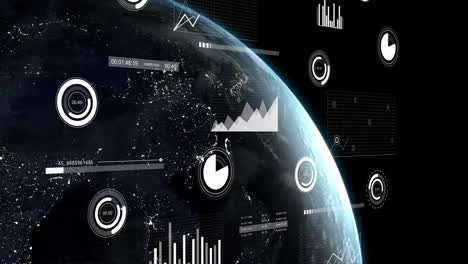 Animation-Der-Finanzdatenverarbeitung-über-Den-Globus-Auf-Dunklem-Hintergrund