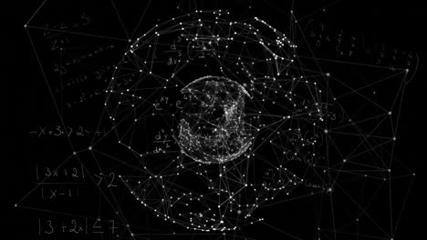 Animation-of-network-of-connections-and-globe-on-black-background