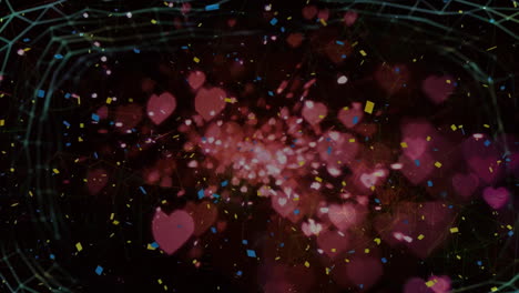 Animation-of-confetti-and-hearts-on-black-background