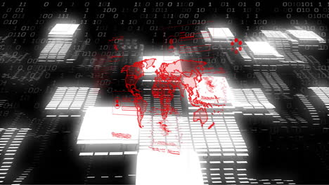 Animation-of-world-map,-binary-coding-and-data-processing-over-computer-servers