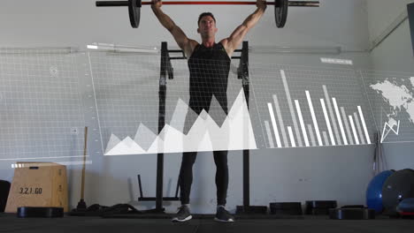 Animation-of-data-processing-and-diagrams-over-caucasian-man-lifting-weight-bar-at-gym