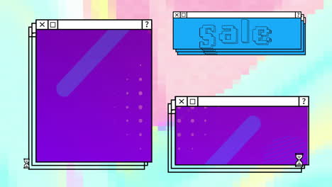 Animation-of-sale-text-over-computer-screens-and-vibrant-background