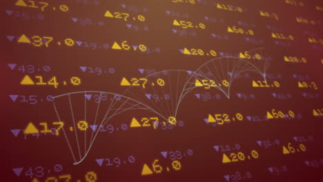Animation-Der-Finanzdatenverarbeitung-über-DNA-Strang-Auf-Schwarzem-Hintergrund