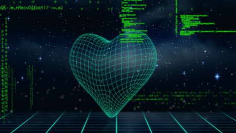 Animation-of-digital-data-processing-and-heart-over-black-background