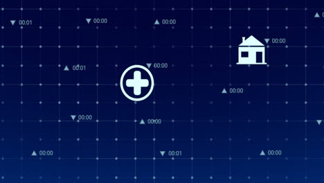 Animation-Der-Digitalen-Datenverarbeitung-Und-Symbole-Auf-Blauem-Hintergrund