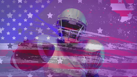 Animation-of-african-american-american-football-player-and-flag-of-usa