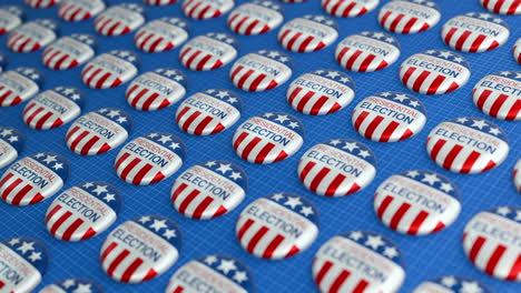 Animation-of-presidential-election-text-american-flag-button-pin-badges-on-blue-background