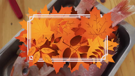 Animation-of-frame-with-fall-leaves-over-fish