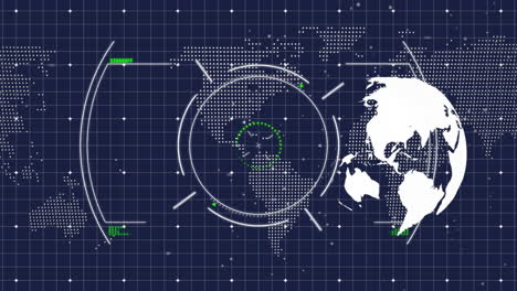 Animation-Des-Globus-Und-Der-Datenverarbeitung-Auf-Dunklem-Hintergrund