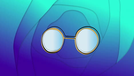 Animation-of-changing-spectacles-and-sunglasses-over-blue-abstract-liquid-background
