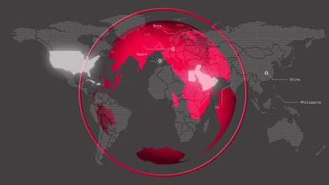 Animation-Der-Digitalen-Datenverarbeitung-über-Globus-Und-Grauem-Hintergrund