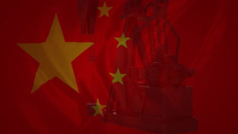 Animation-Der-Flagge-Chinas-über-Einem-Ölbohrturm