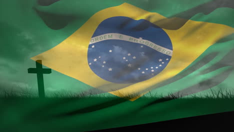 Animación-De-La-Bandera-De-Brasil-Sobre-Cruz