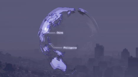 Animation-Der-Datenverarbeitung-über-Globus-Und-Stadt