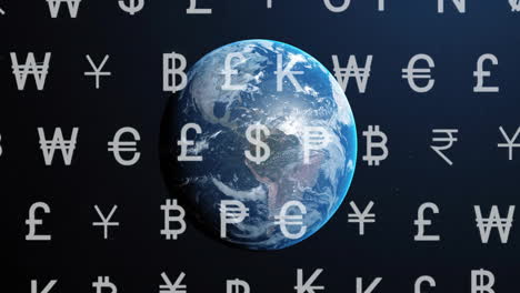 Animation-of-currency-symbols-and-financial-data-processing-over-globe