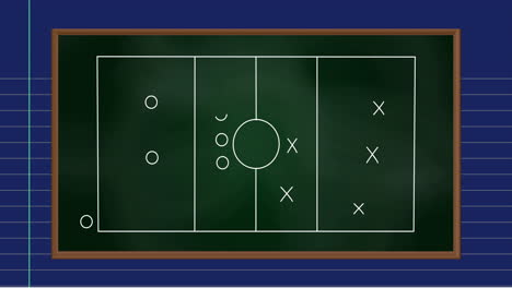 Animation-of-sports-field-with-tactics-and-strategy-drawings-on-ruled-paper-background