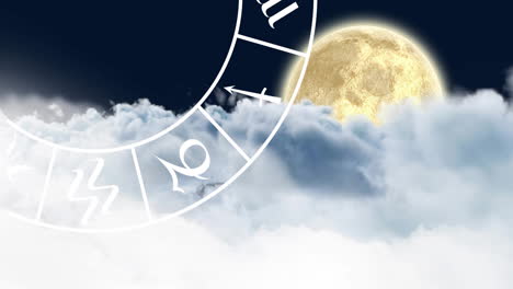 Animation-of-zodiac-sign-horoscope-wheel-over-moon