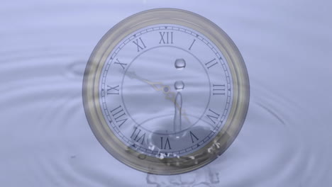 Animation-of-clock-moving-over-drop-falling-into-water