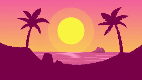 Animation-of-palm-trees-on-island-over-sun