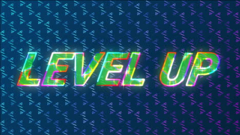 Animation-of-glowing-level-up-text-over-pattern-background