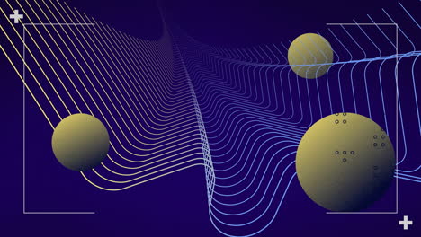 Animation-Des-Scannerbereichs-über-Netzwerkwellen-Und-Gelben-Kugeln-Auf-Dunklem-Hintergrund