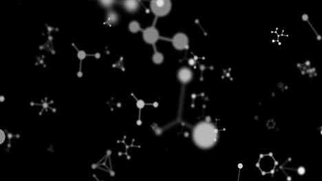 Animation-Von-Molekülen,-Die-Sich-über-Schwarzem-Hintergrund-Bewegen