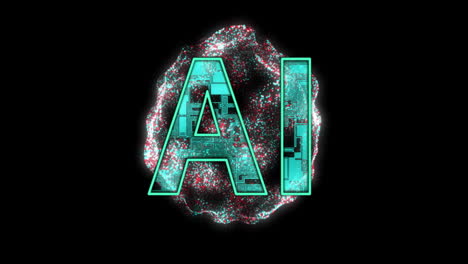 Animation-of-ai-text-and-data-processing-over-black-background