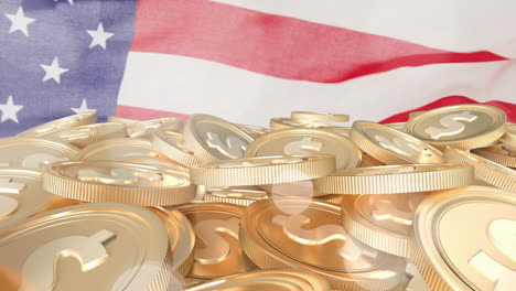 Animation-Von-Dollarmünzen-über-Der-Flagge-Der-USA