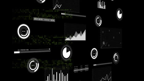 Animation-of-statistics-and-data-processing-over-black-background