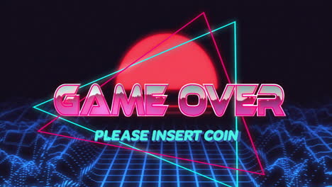 Animation-of-game-over-text-over-digital-waves-and-sun-on-black-background