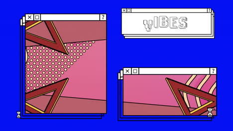 Animation-Von-Vibes-Text-Und-Computerbildschirmen-über-Einem-Neonfarbenen-Musterhintergrund