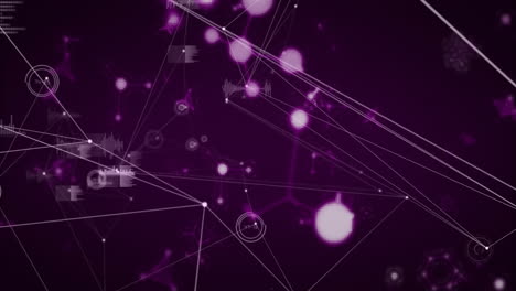 Animation-Von-Molekülen-über-Ein-Netzwerk-Von-Verbindungen-Mit-Datenverarbeitung-Auf-Schwarzem-Hintergrund
