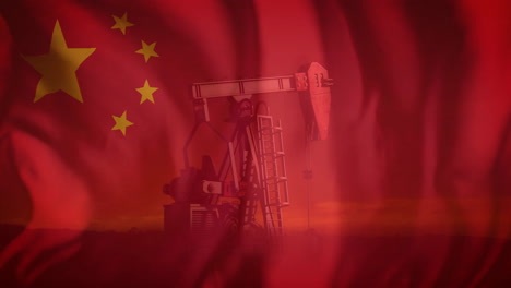 Animation-of-flag-of-china-over-pumping-oil-derrick