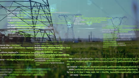 Animation-of-digital-data-processing-over-electric-pylons-and-landscape