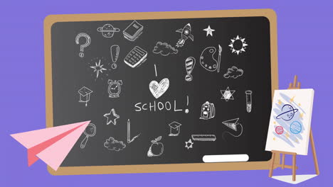 Animation-of-i-love-school-text-over-school-items-icons