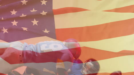 Animation-Verschiedener-American-Football-Spieler-Und-Der-Flagge-Der-USA