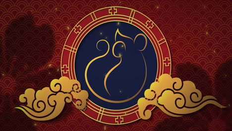 Animation-Des-Maussymbols-Im-Kreis-über-Einem-Chinesischen-Muster-Auf-Rotem-Hintergrund