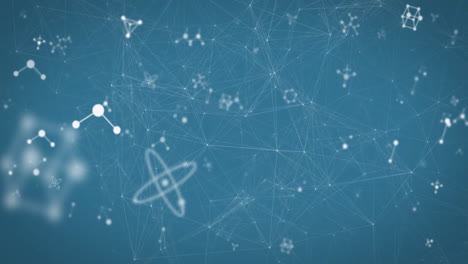 Animation-Von-Molekülen-über-Einem-Netzwerk-Von-Verbindungen-Auf-Blauem-Hintergrund